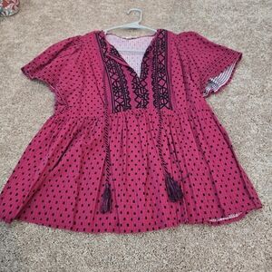 Knox Rose Flutter Sleeve Top Embroidered Size Large